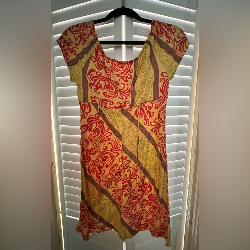 Manuhealii Red and Yellow Patterned Midi Dress